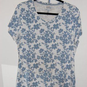 100% cotton, blue and white, floral tee